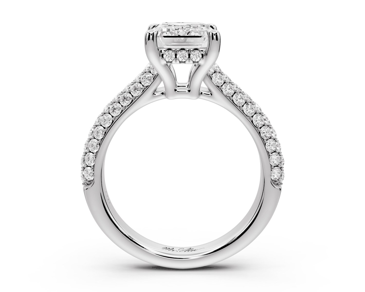 Camille - 2ct 18k white gold emerald Diamond hidden halo rollover pave cathedral Engagement ring - Mr. Alex Jewelry