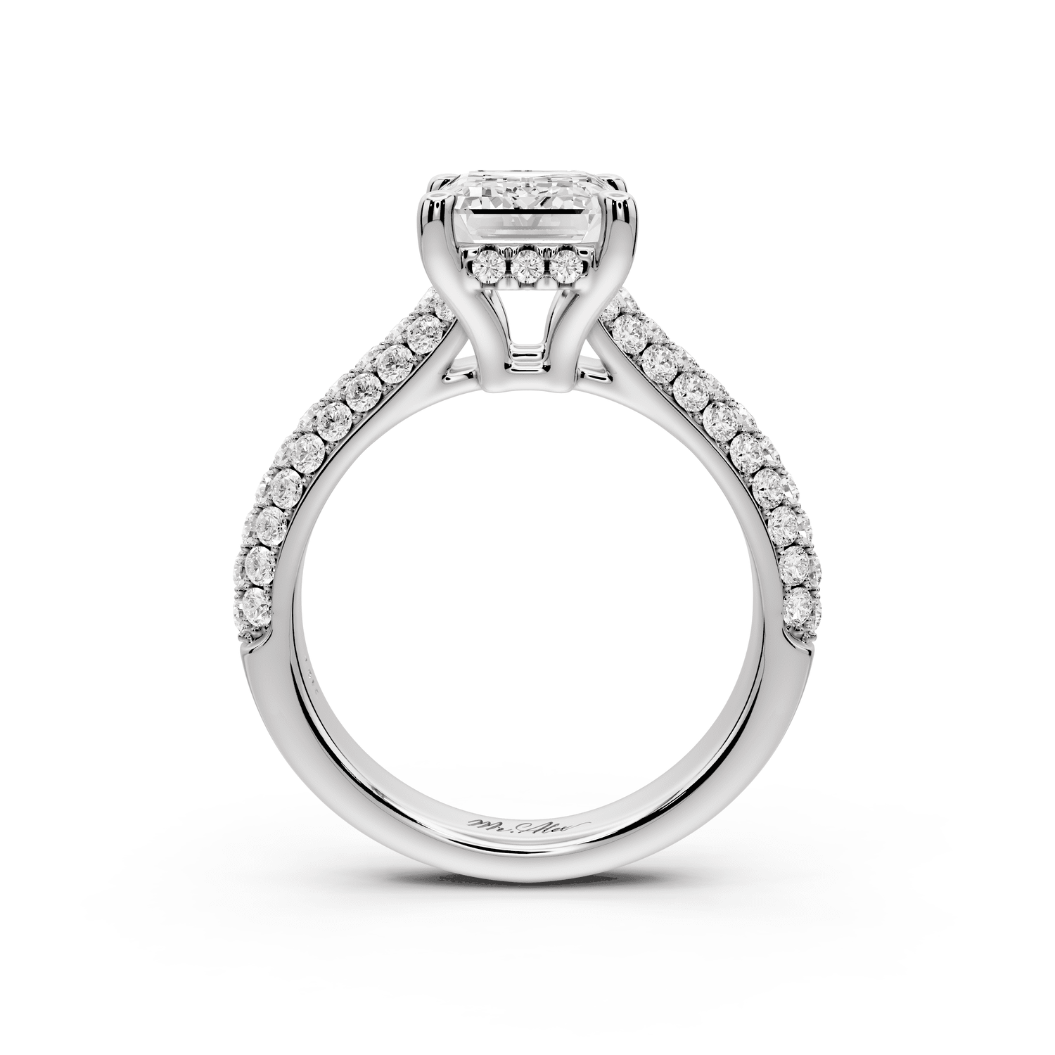 Camille - 2ct 18k white gold emerald Diamond hidden halo rollover pave cathedral Engagement ring - Mr. Alex Jewelry