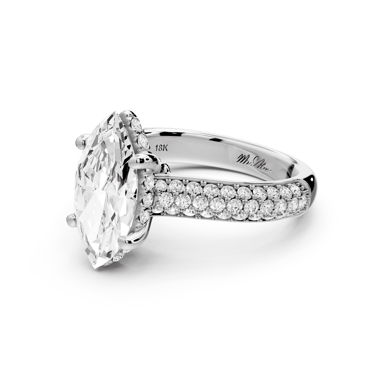 Camille - 2ct 18k white gold marquise Diamond hidden halo rollover pave cathedral engagement ring - Mr. Alex Jewelry