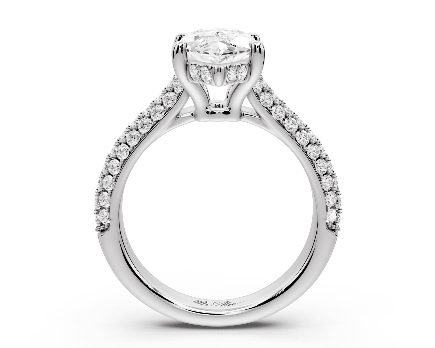 Camille - 2ct 18k white gold marquise Diamond hidden halo rollover pave cathedral engagement ring - Mr. Alex Jewelry