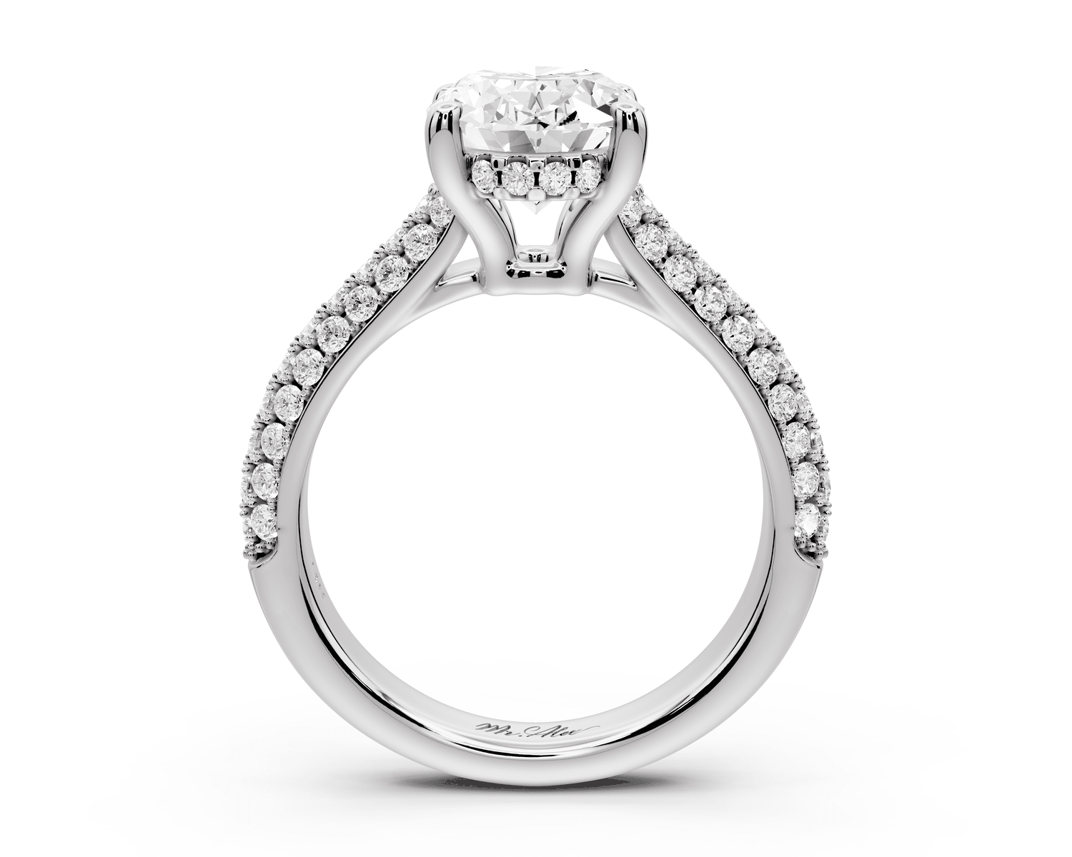 Camille - 2ct 18k white gold oval Diamond hidden halo rollover pave cathedral Engagement ring - Mr. Alex Jewelry