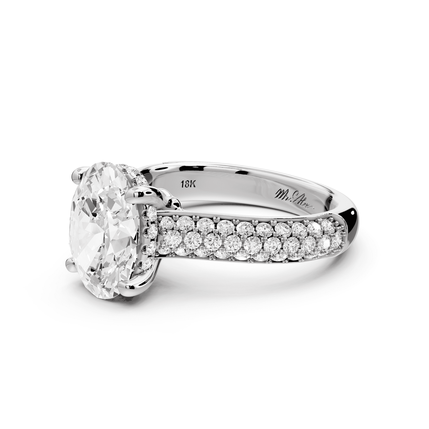 Camille - 2ct 18k white gold oval Diamond hidden halo rollover pave cathedral Engagement ring - Mr. Alex Jewelry