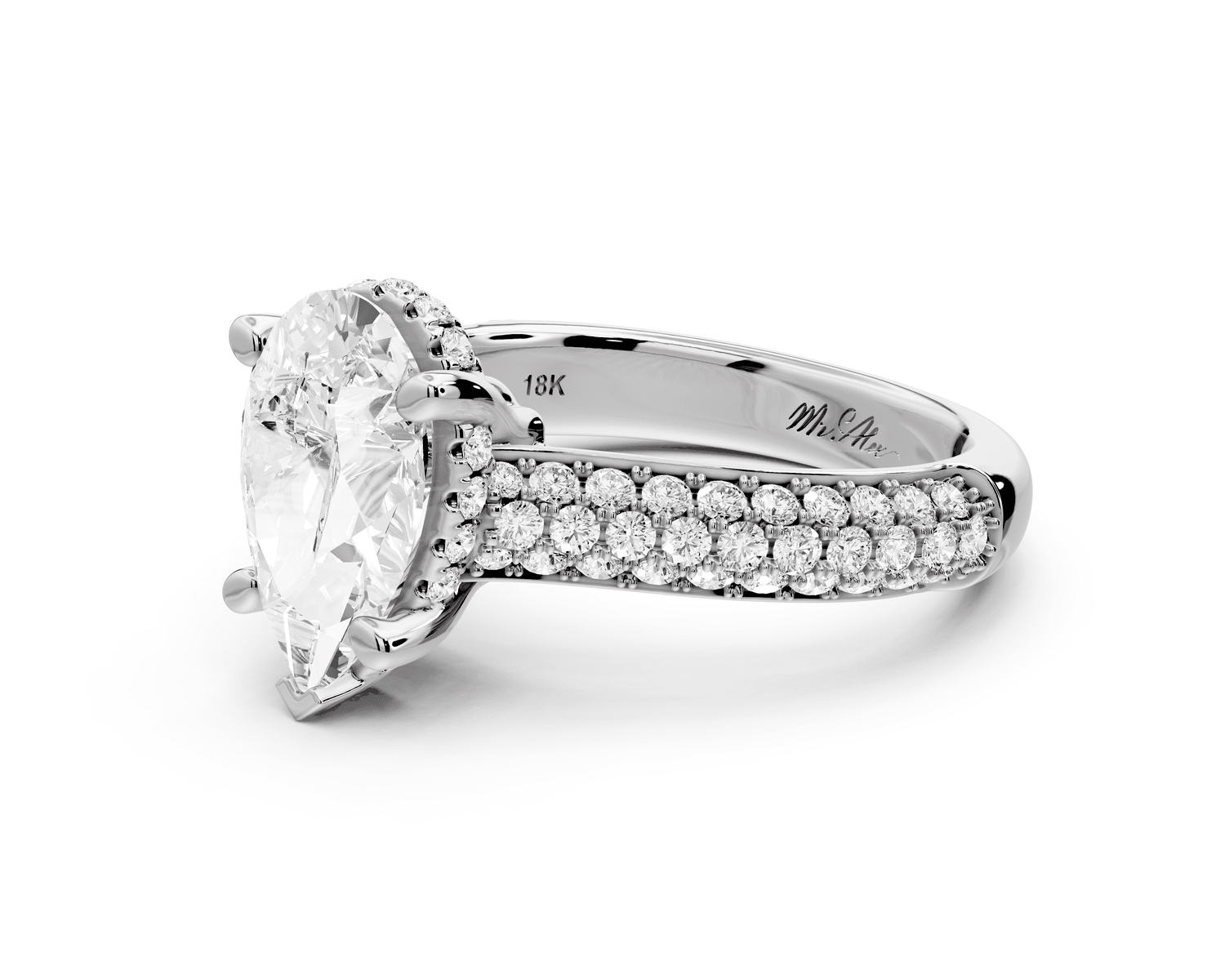 Camille - 2ct 18k white gold pear Diamond hidden halo rollover pave cathedral Engagement ring - Mr. Alex Jewelry