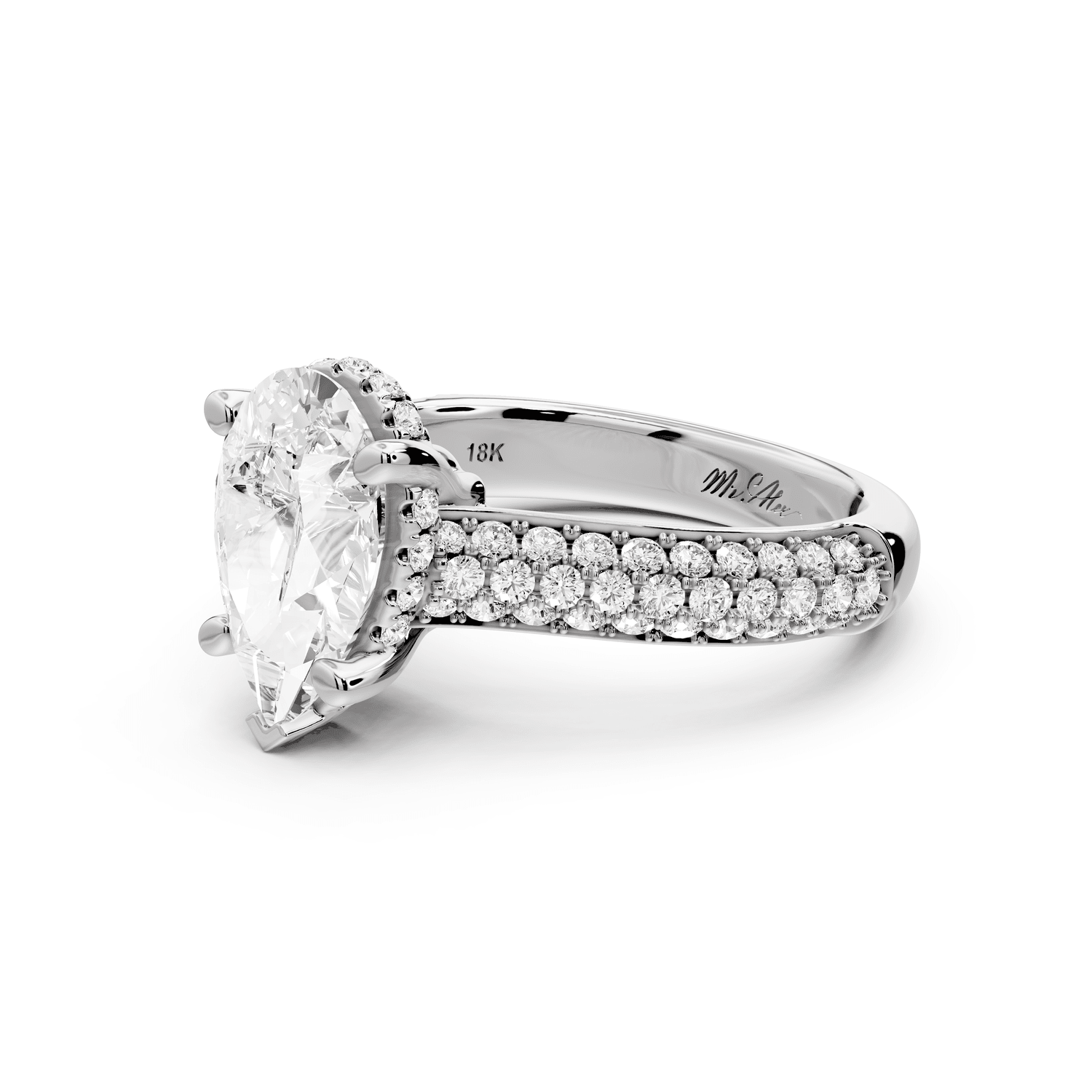 Camille - 2ct 18k white gold pear Diamond hidden halo rollover pave cathedral Engagement ring - Mr. Alex Jewelry