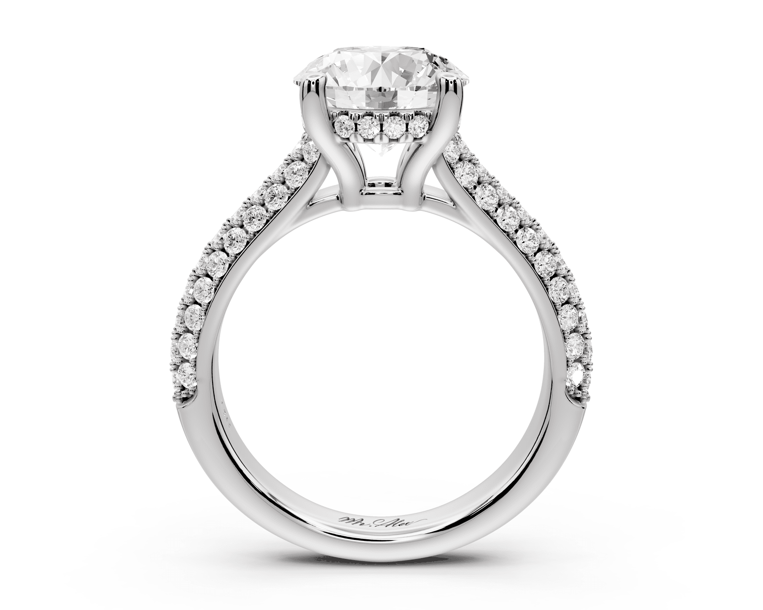 Camille - 2ct 18k white gold round Diamond hidden halo rollover pave cathedral engagment ring - Mr. Alex Jewelry