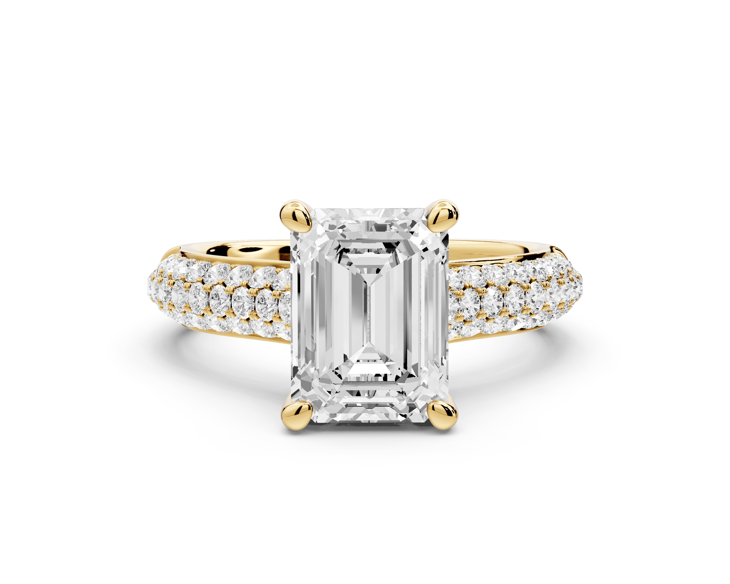 Camille - 2ct 18k yellow gold emerald Diamond hidden halo rollover pave cathedral Engagement ring - Mr. Alex Jewelry