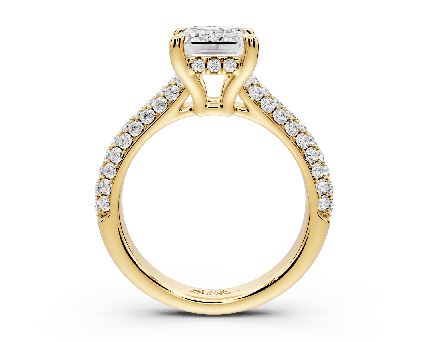 Camille - 2ct 18k yellow gold emerald Diamond hidden halo rollover pave cathedral Engagement ring - Mr. Alex Jewelry