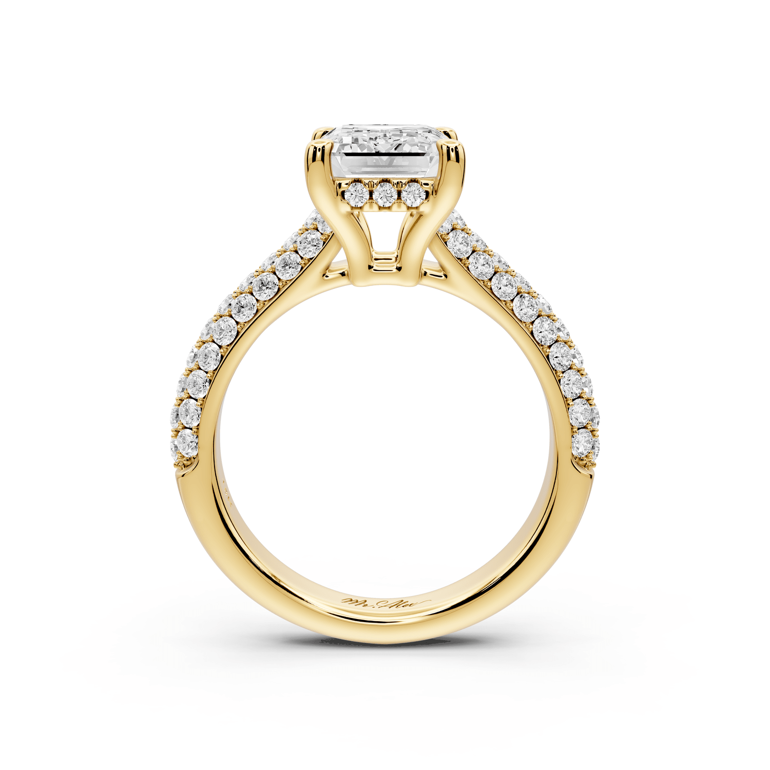 Camille - 2ct 18k yellow gold emerald Diamond hidden halo rollover pave cathedral Engagement ring - Mr. Alex Jewelry