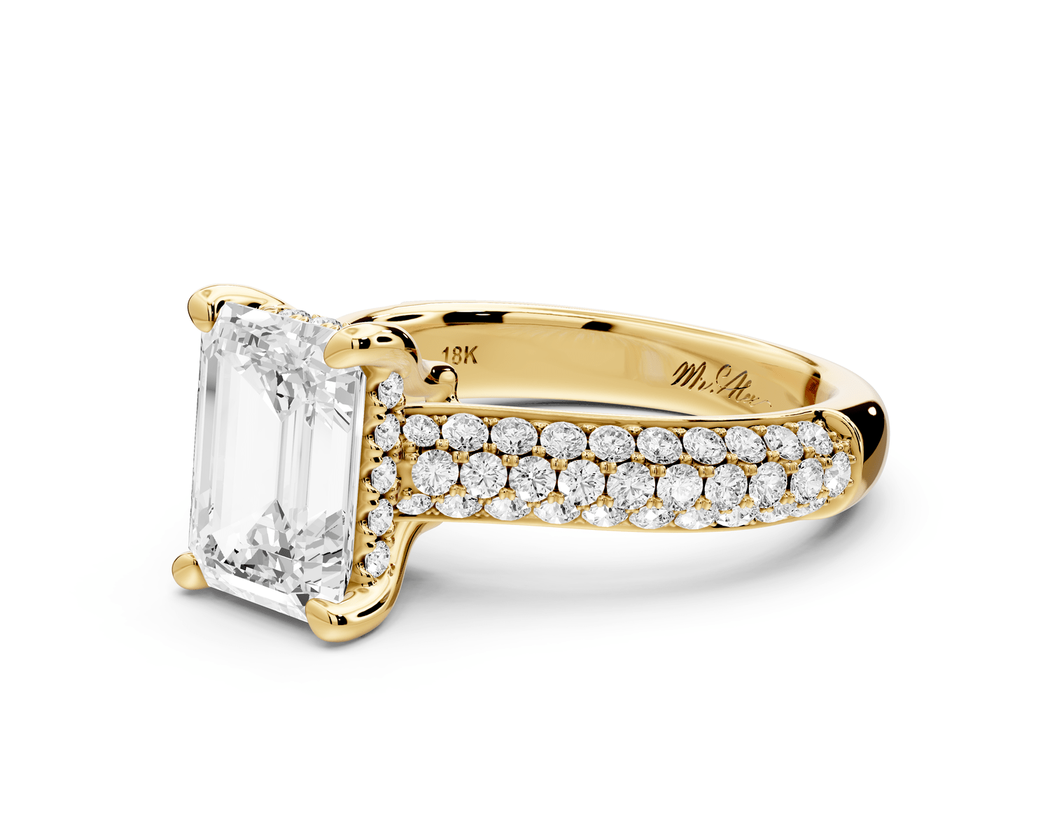 Camille - 2ct 18k yellow gold emerald Diamond hidden halo rollover pave cathedral Engagement ring - Mr. Alex Jewelry