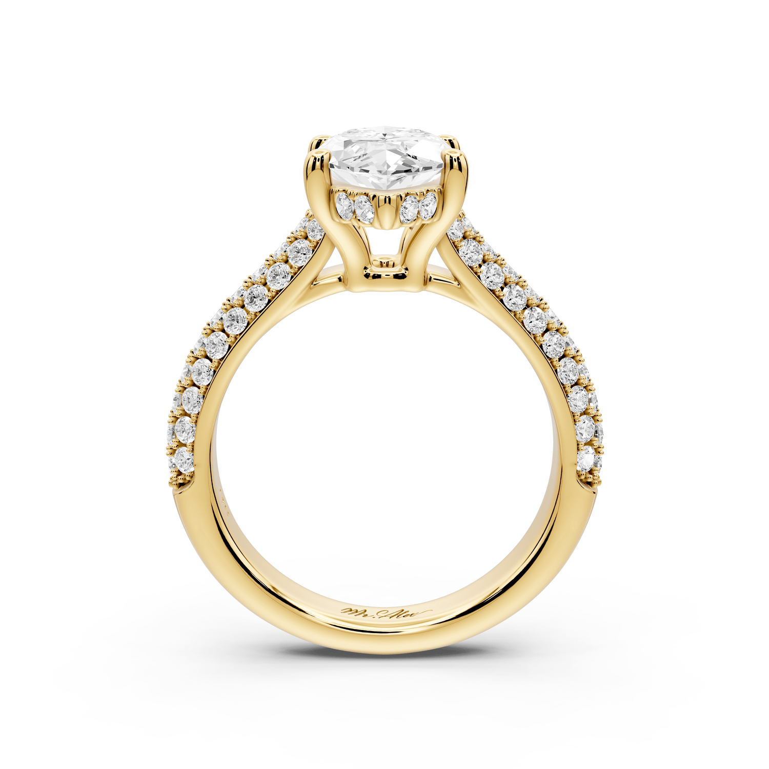 Camille - 2ct 18k yellow gold marquise Diamond hidden halo rollover pave cathedral engagement ring - Mr. Alex Jewelry