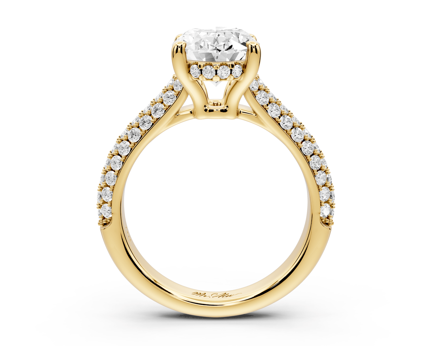 Camille - 2ct 18k yellow gold oval Diamond hidden halo rollover pave cathedral Engagement ring - Mr. Alex Jewelry