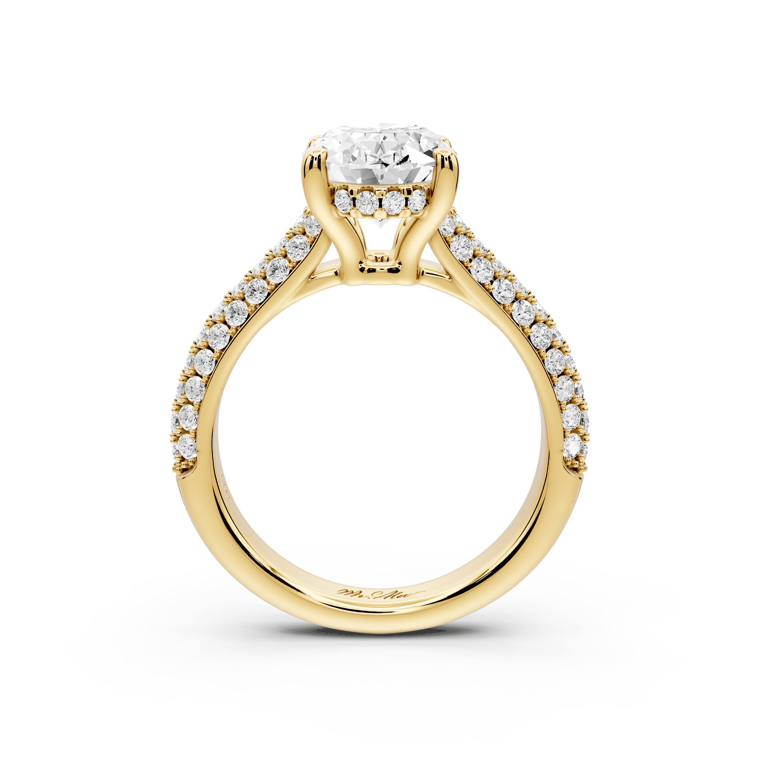 Camille - 2ct 18k yellow gold oval Diamond hidden halo rollover pave cathedral Engagement ring - Mr. Alex Jewelry