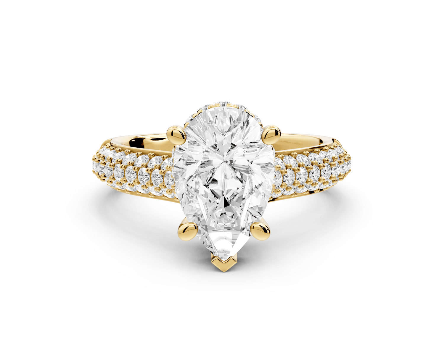 Camille - 2ct 18k yellow gold pear Diamond hidden halo rollover pave cathedral Engagement ring - Mr. Alex Jewelry