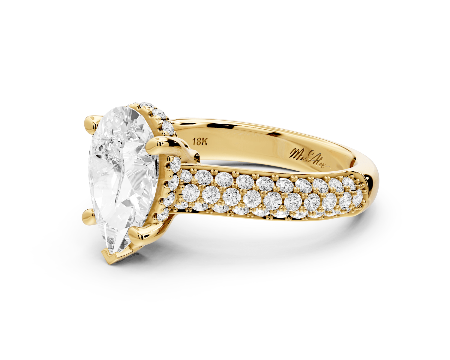 Camille - 2ct 18k yellow gold pear Diamond hidden halo rollover pave cathedral Engagement ring - Mr. Alex Jewelry