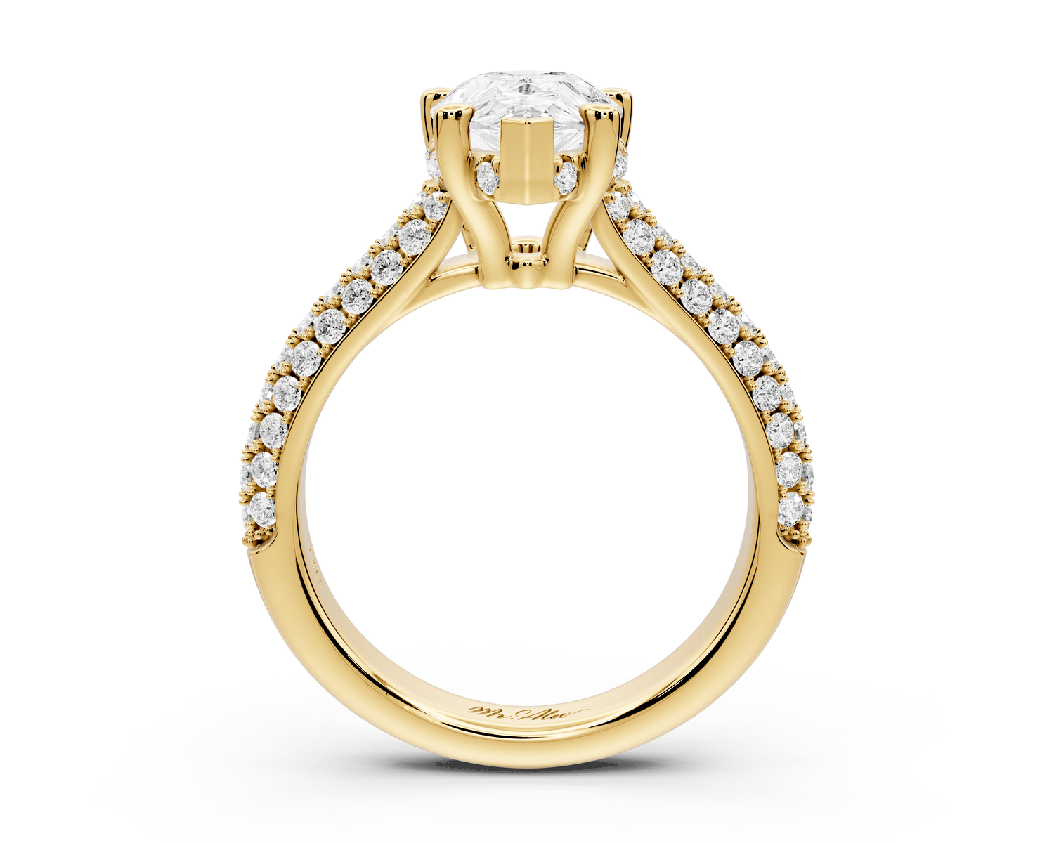 Camille - 2ct 18k yellow gold pear Diamond hidden halo rollover pave cathedral Engagement ring - Mr. Alex Jewelry