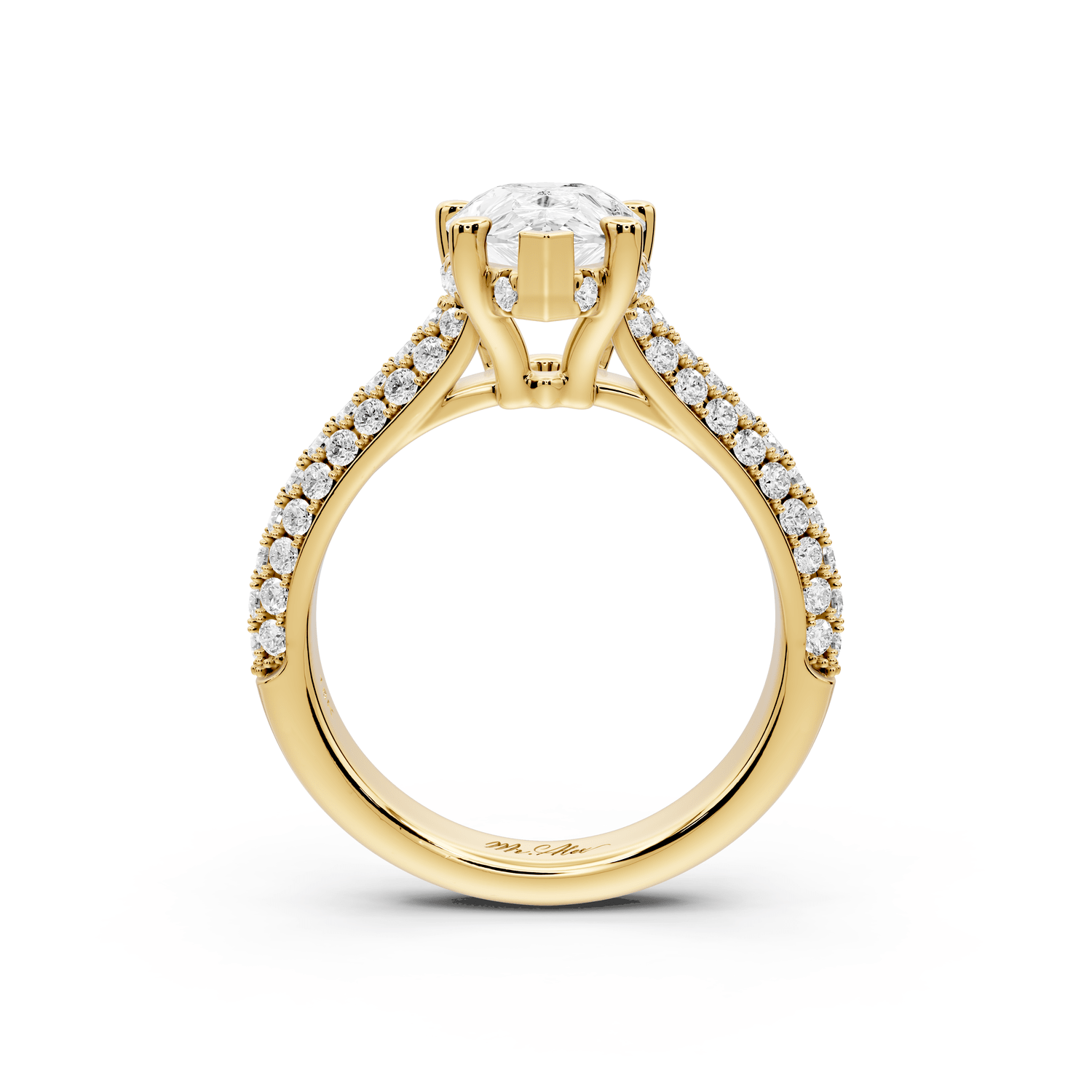 Camille - 2ct 18k yellow gold pear Diamond hidden halo rollover pave cathedral Engagement ring - Mr. Alex Jewelry