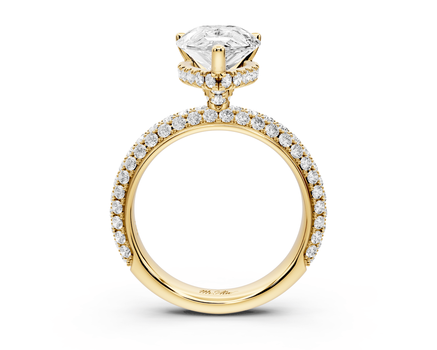 Camille - 2ct 18k yellow gold radiant Diamond hidden halo rollover pave cathedral engagement ring - Mr. Alex Jewelry