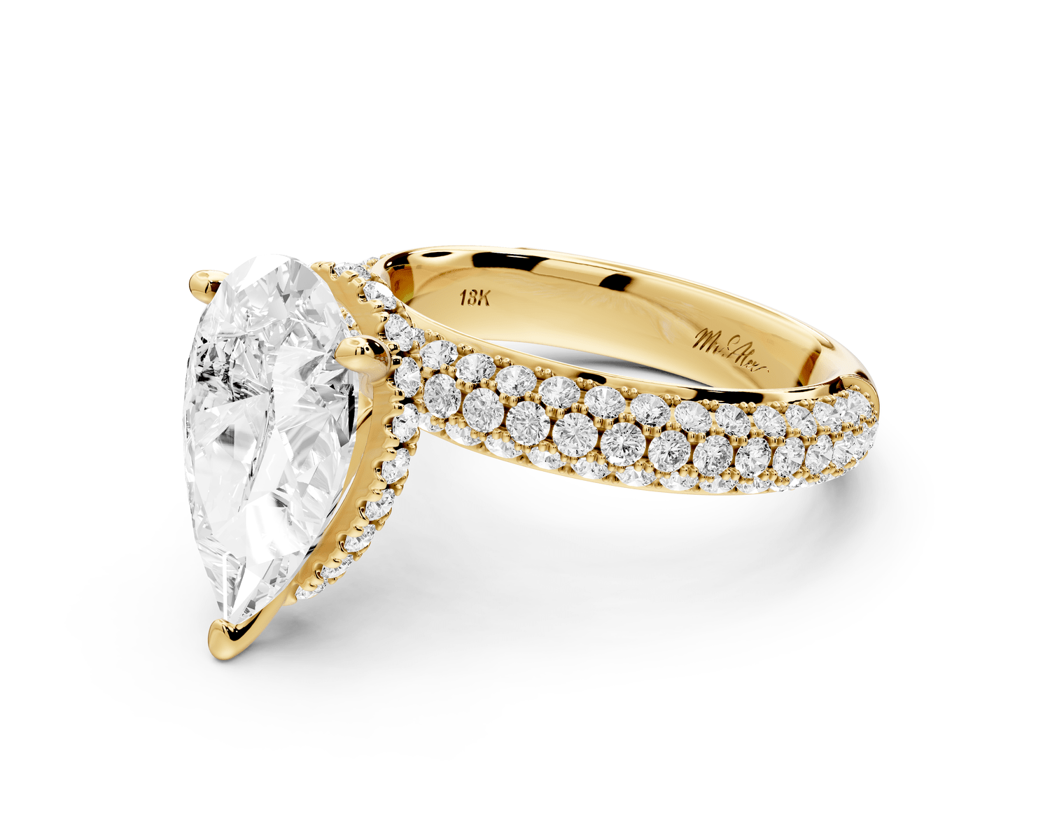 Camille - 2ct 18k yellow gold radiant Diamond hidden halo rollover pave cathedral engagement ring - Mr. Alex Jewelry
