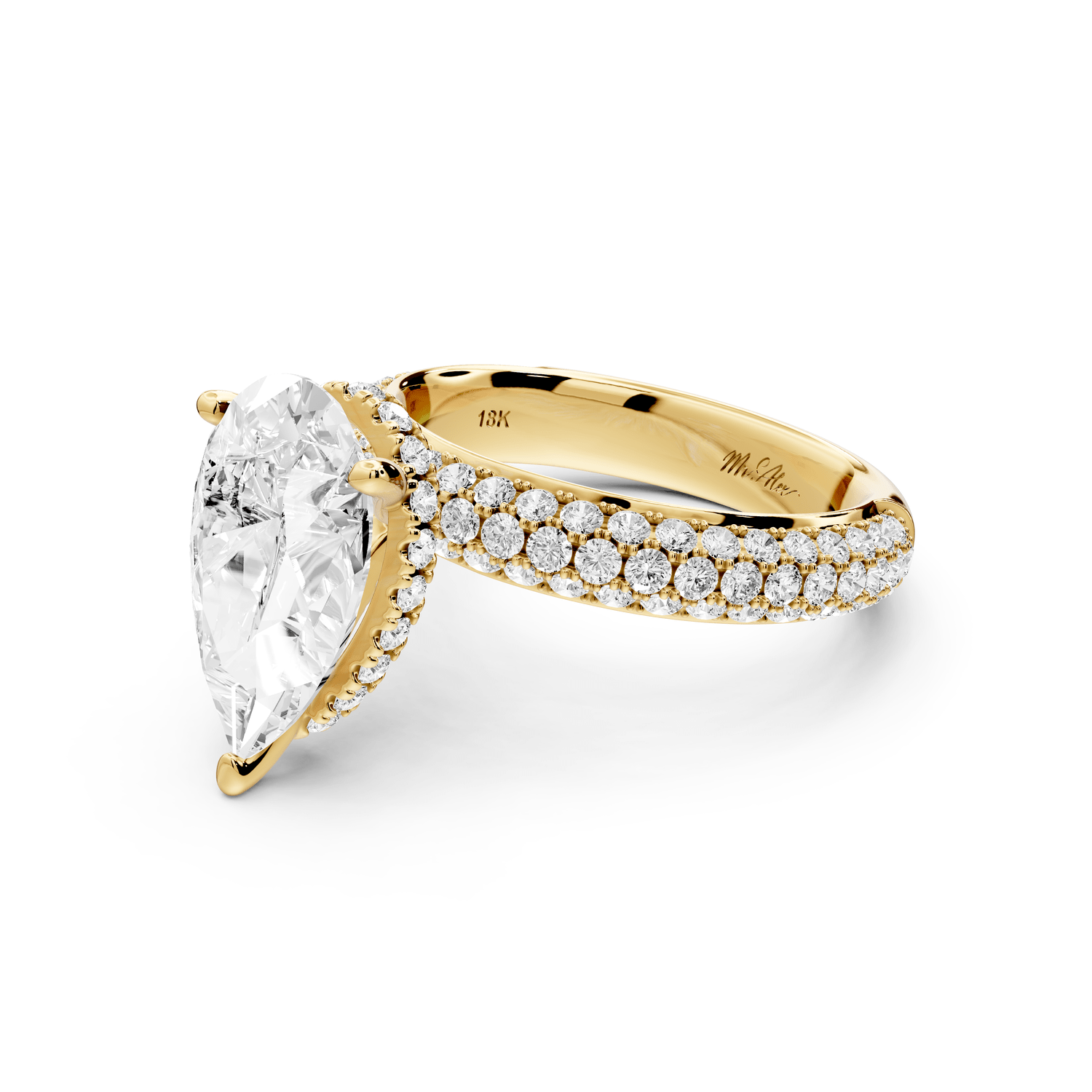 Camille - 2ct 18k yellow gold radiant Diamond hidden halo rollover pave cathedral engagement ring - Mr. Alex Jewelry