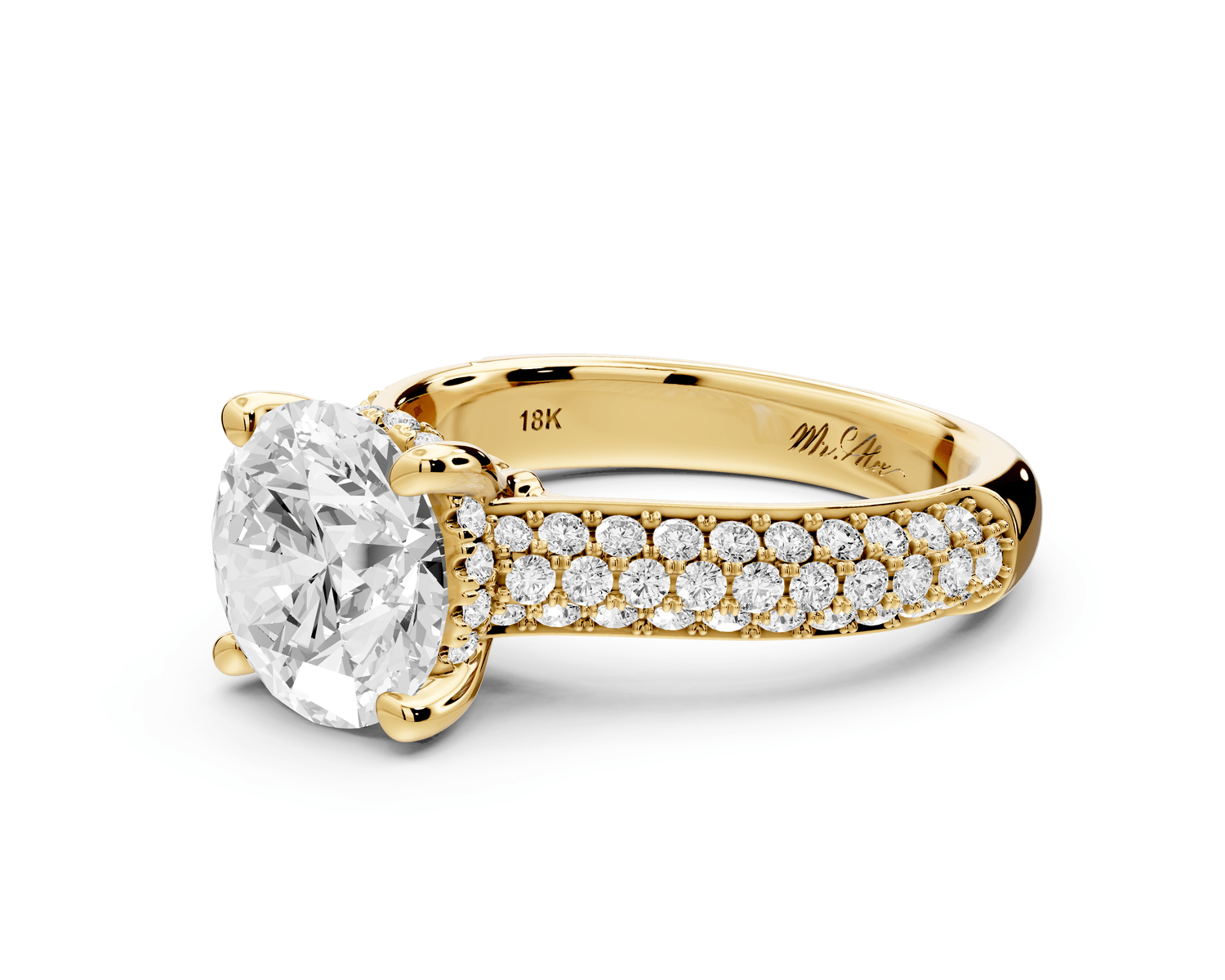 Camille - 2ct 18k yellow gold round Diamond hidden halo rollover pave cathedral engagment ring - Mr. Alex Jewelry