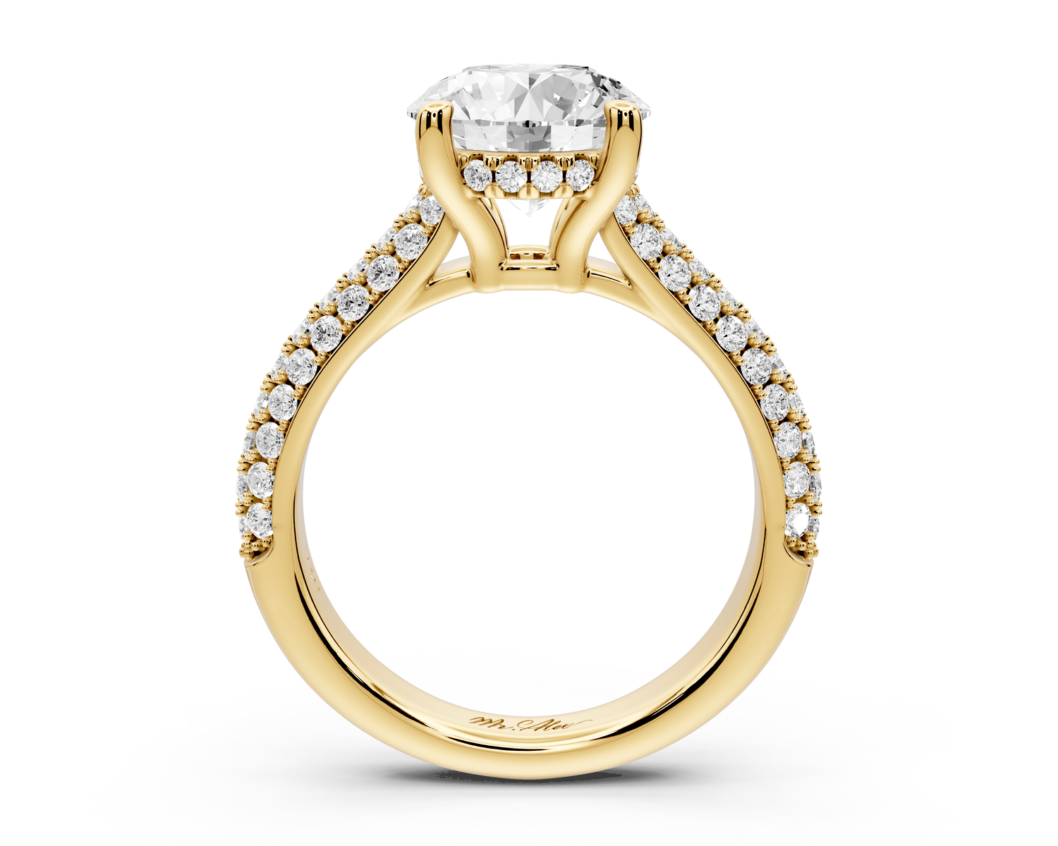 Camille - 2ct 18k yellow gold round Diamond hidden halo rollover pave cathedral engagment ring - Mr. Alex Jewelry