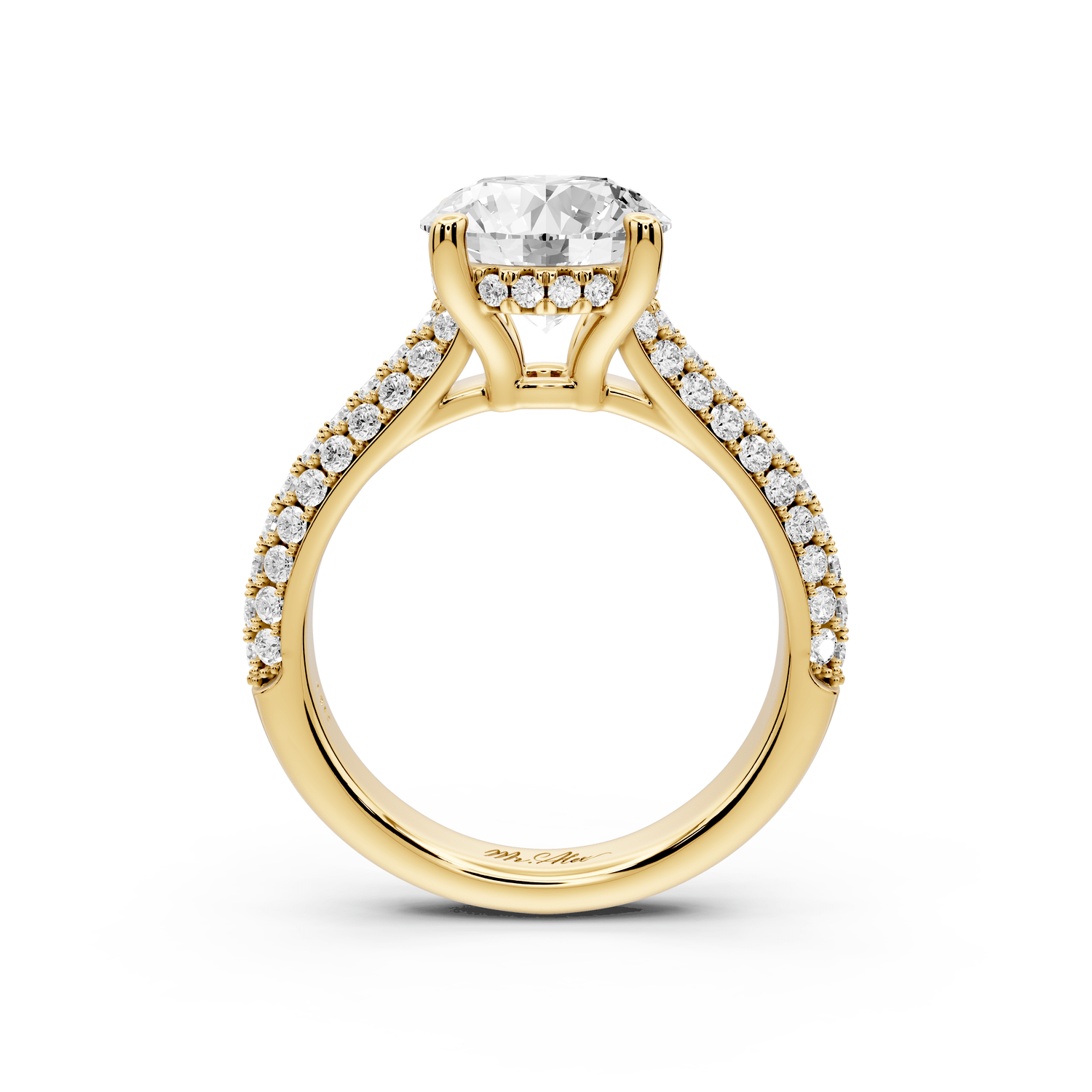 Camille - 2ct 18k yellow gold round Diamond hidden halo rollover pave cathedral engagment ring - Mr. Alex Jewelry