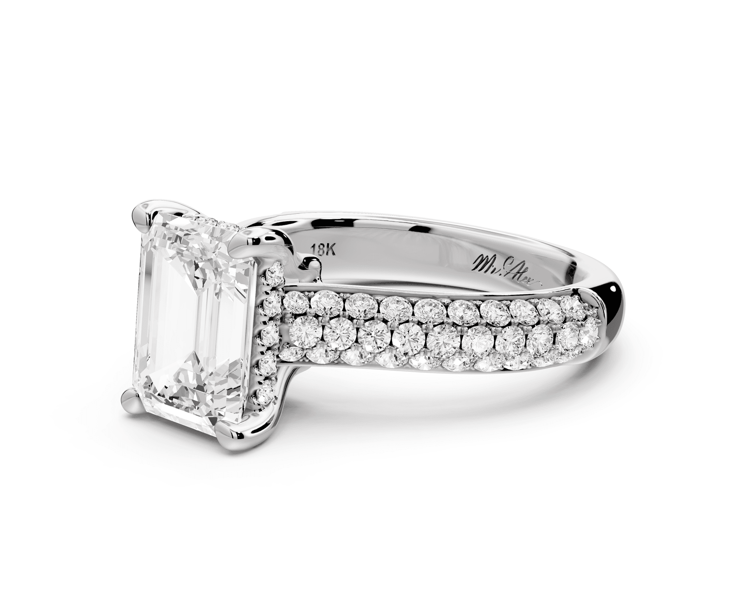 Camille - 2ct platinum emerald Diamond hidden halo rollover pave cathedral Engagement ring - Mr. Alex Jewelry