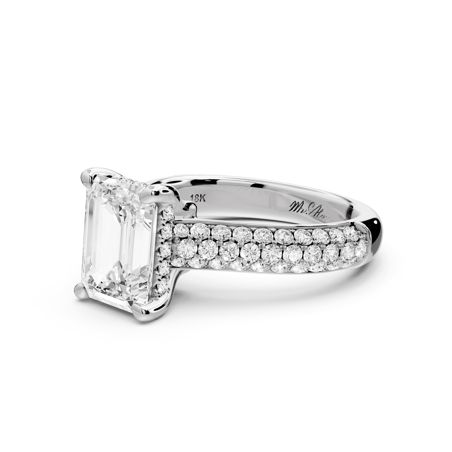 Camille - 2ct platinum emerald Diamond hidden halo rollover pave cathedral Engagement ring - Mr. Alex Jewelry