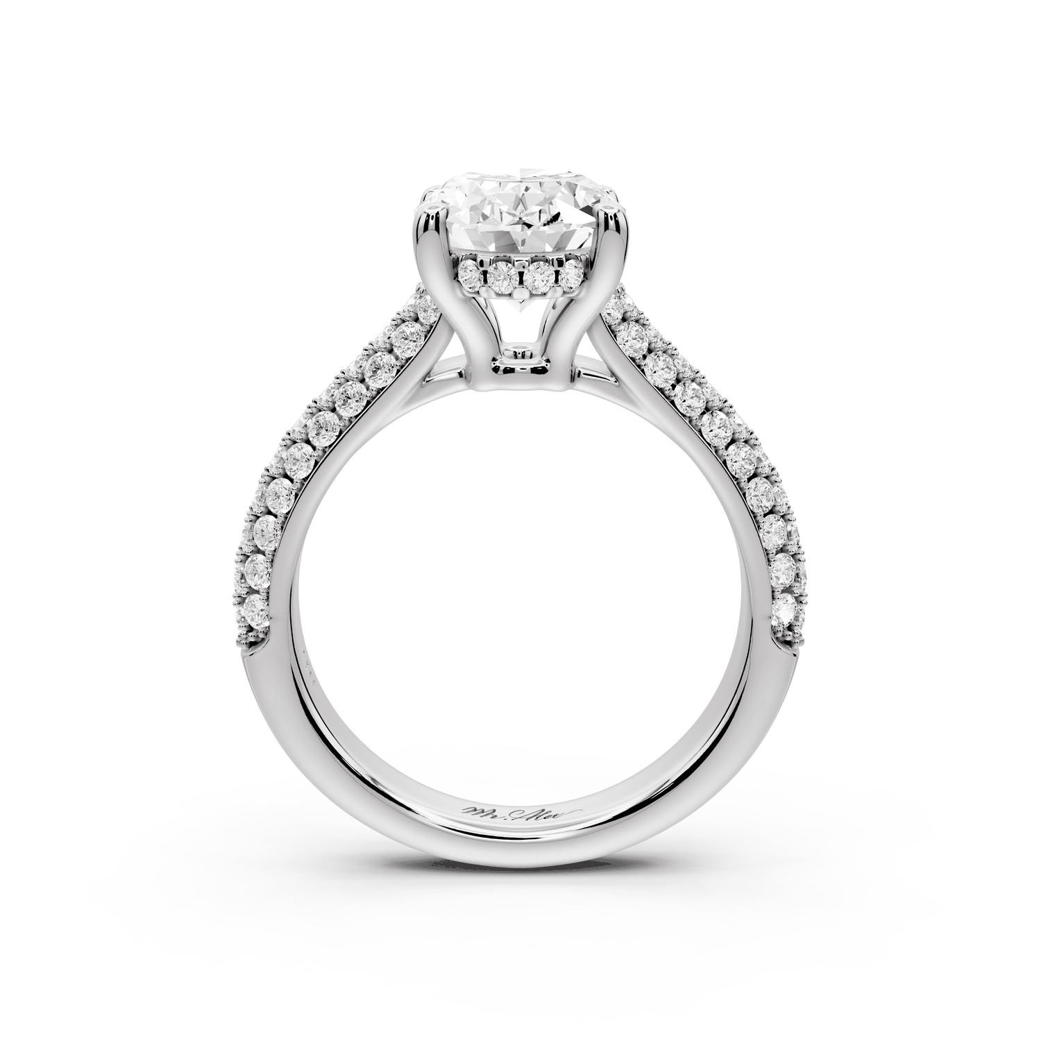 Camille - 2ct platinum oval Diamond hidden halo rollover pave cathedral Engagement ring - Mr. Alex Jewelry