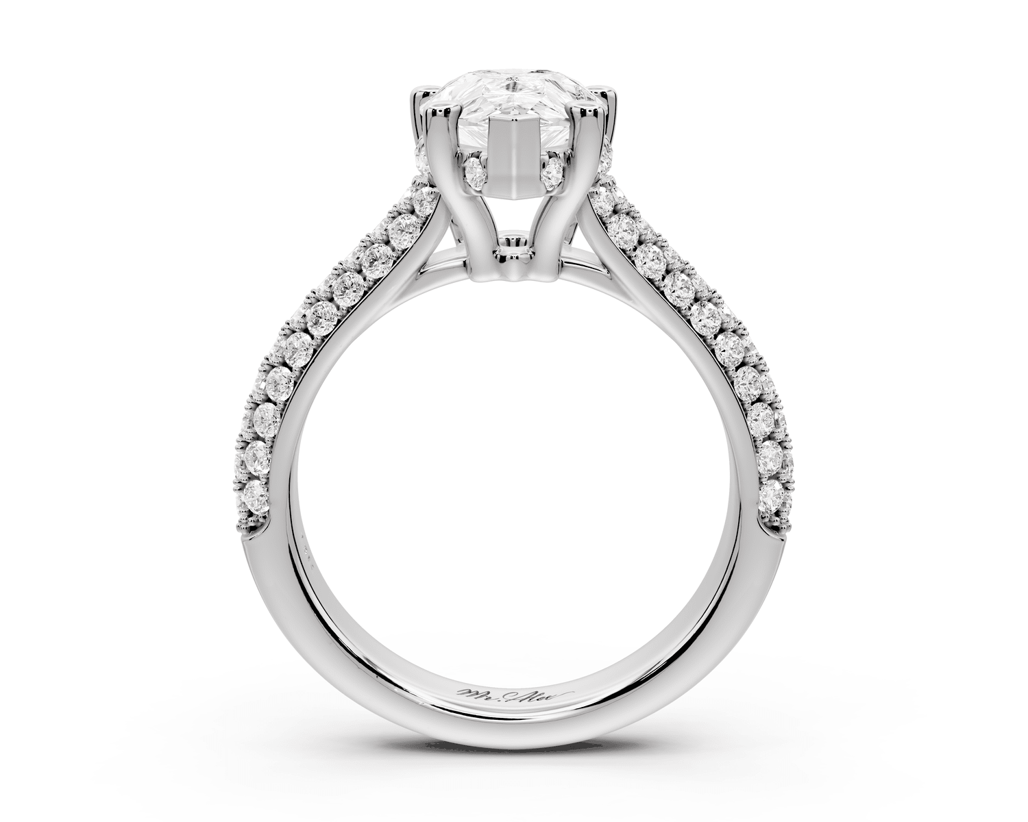 Camille - 2ct platinum pear Diamond hidden halo rollover pave cathedral Engagement ring - Mr. Alex Jewelry