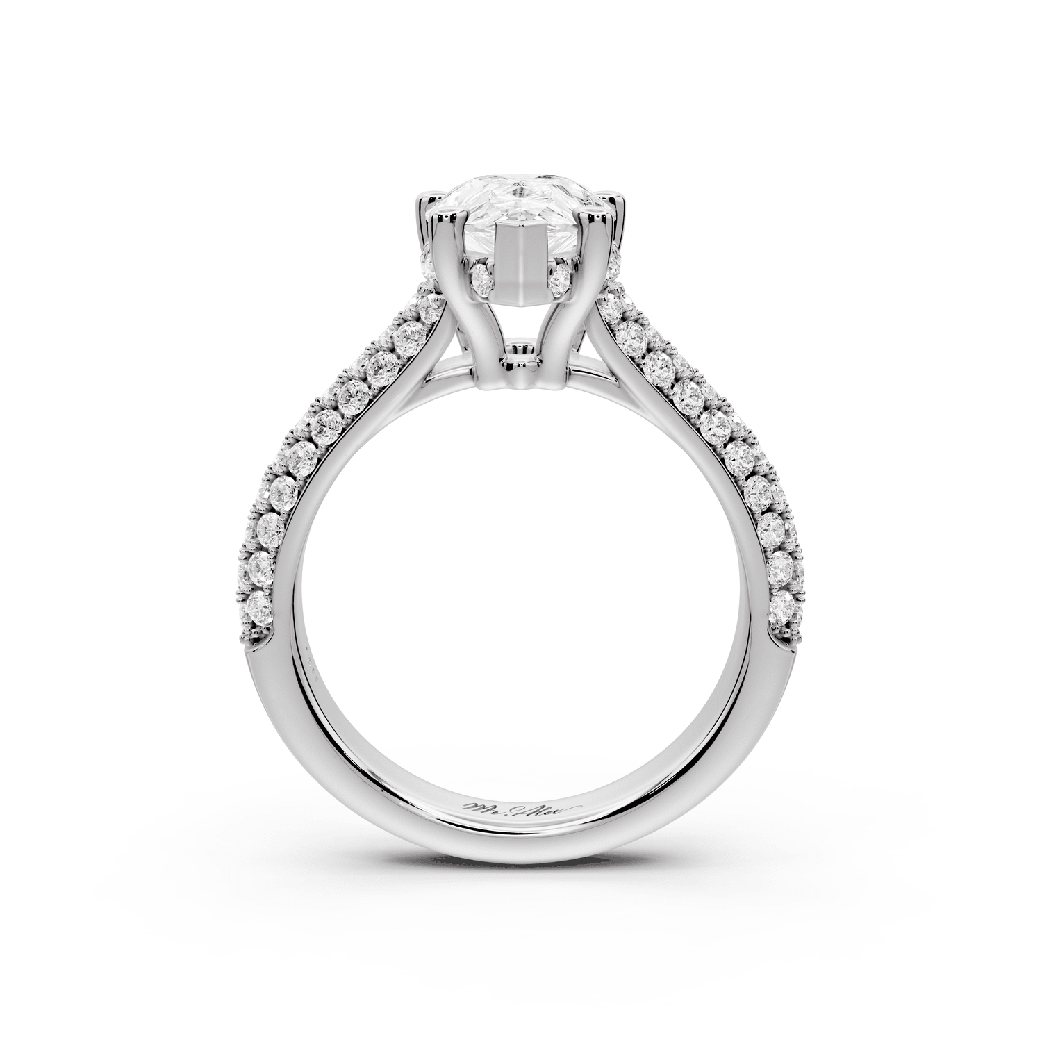 Camille - 2ct platinum pear Diamond hidden halo rollover pave cathedral Engagement ring - Mr. Alex Jewelry