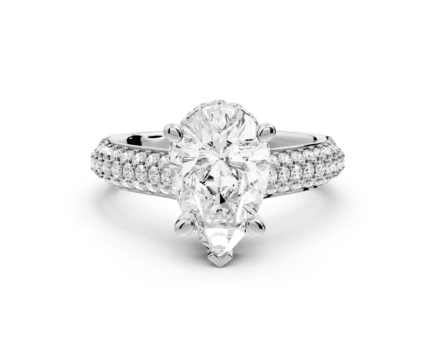 Camille - 2ct platinum pear Diamond hidden halo rollover pave cathedral Engagement ring - Mr. Alex Jewelry