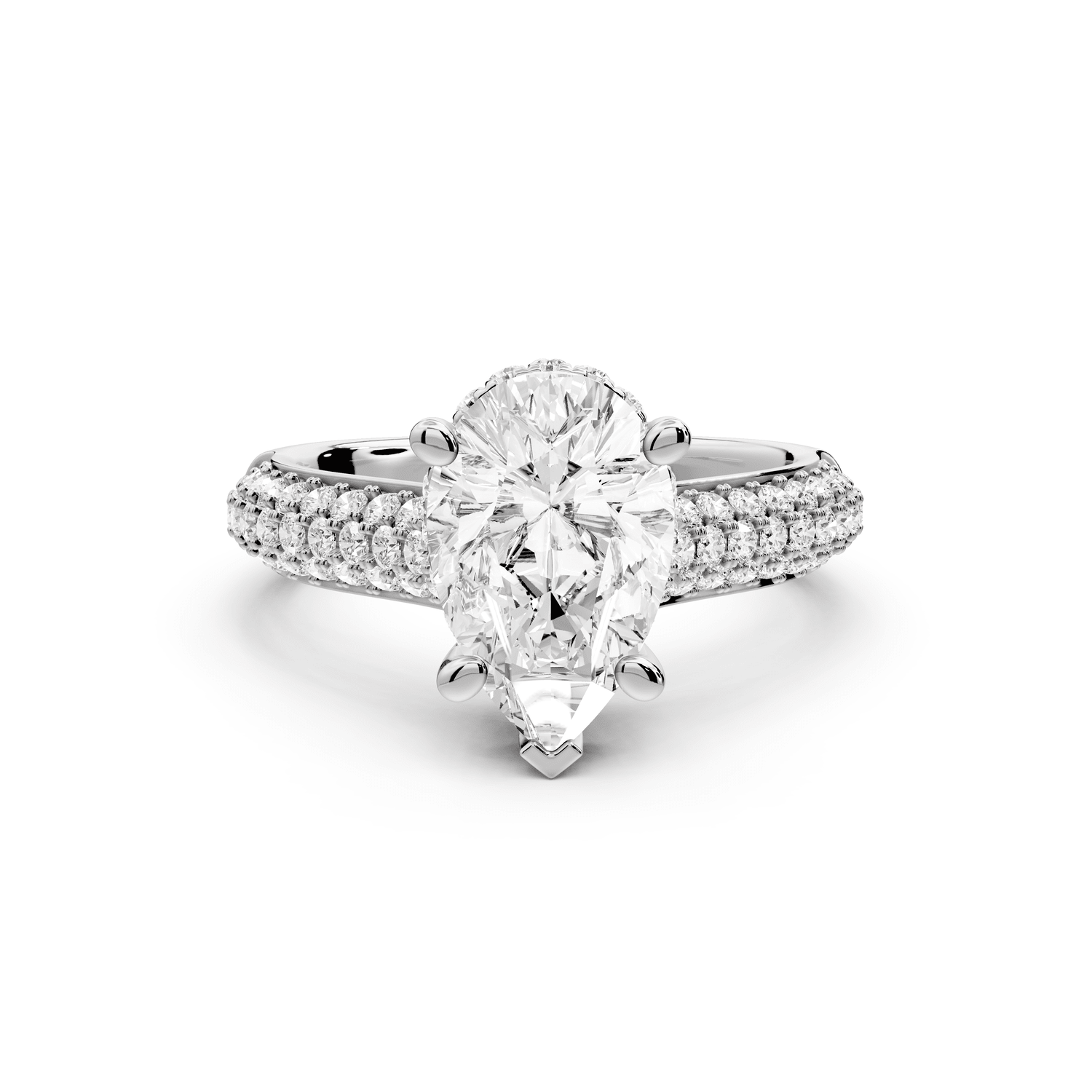 Camille - 2ct platinum pear Diamond hidden halo rollover pave cathedral Engagement ring - Mr. Alex Jewelry