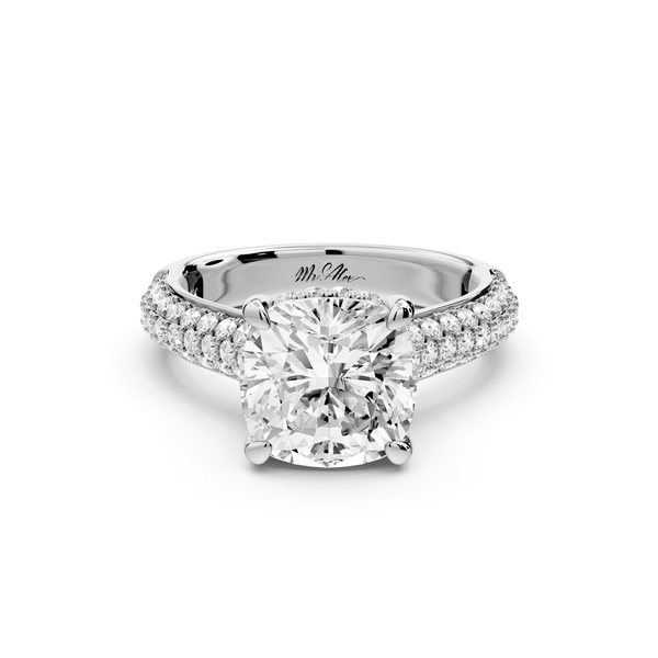 Camille - 3ct 14k white gold cushion Diamond hidden halo rollover pave cathedral engagement ring - Mr. Alex Jewelry