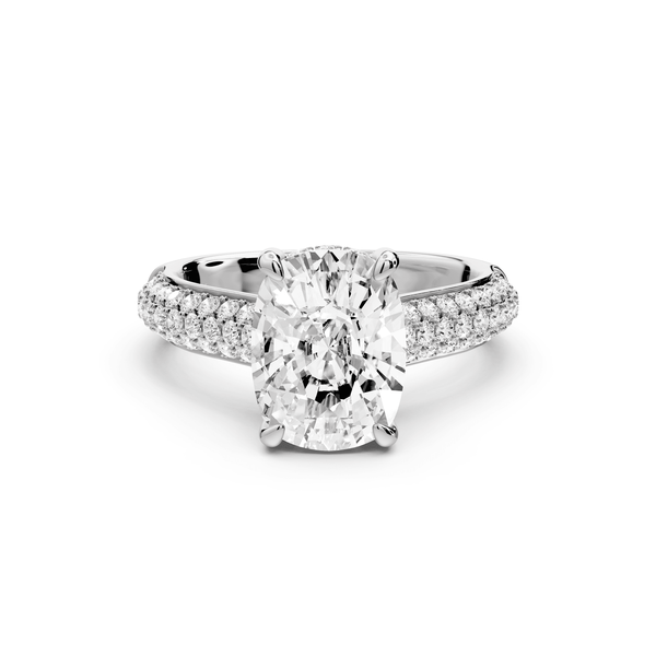 Camille - 3ct 14k white gold ecushion Diamond hidden halo rollover pave cathedral engagement ring - Mr. Alex Jewelry