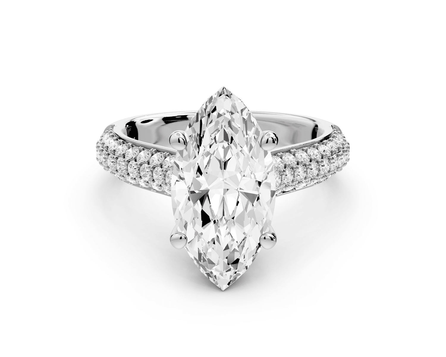Camille - 3ct 14k white gold marquise Diamond hidden halo rollover pave cathedral engagement ring - Mr. Alex Jewelry