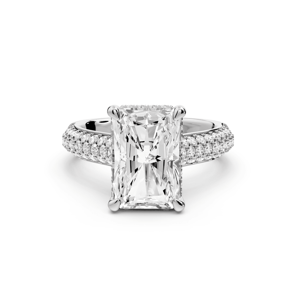 Camille - 3ct 14k white gold radiant Diamond hidden halo rollover pave cathedral engagement ring - Mr. Alex Jewelry
