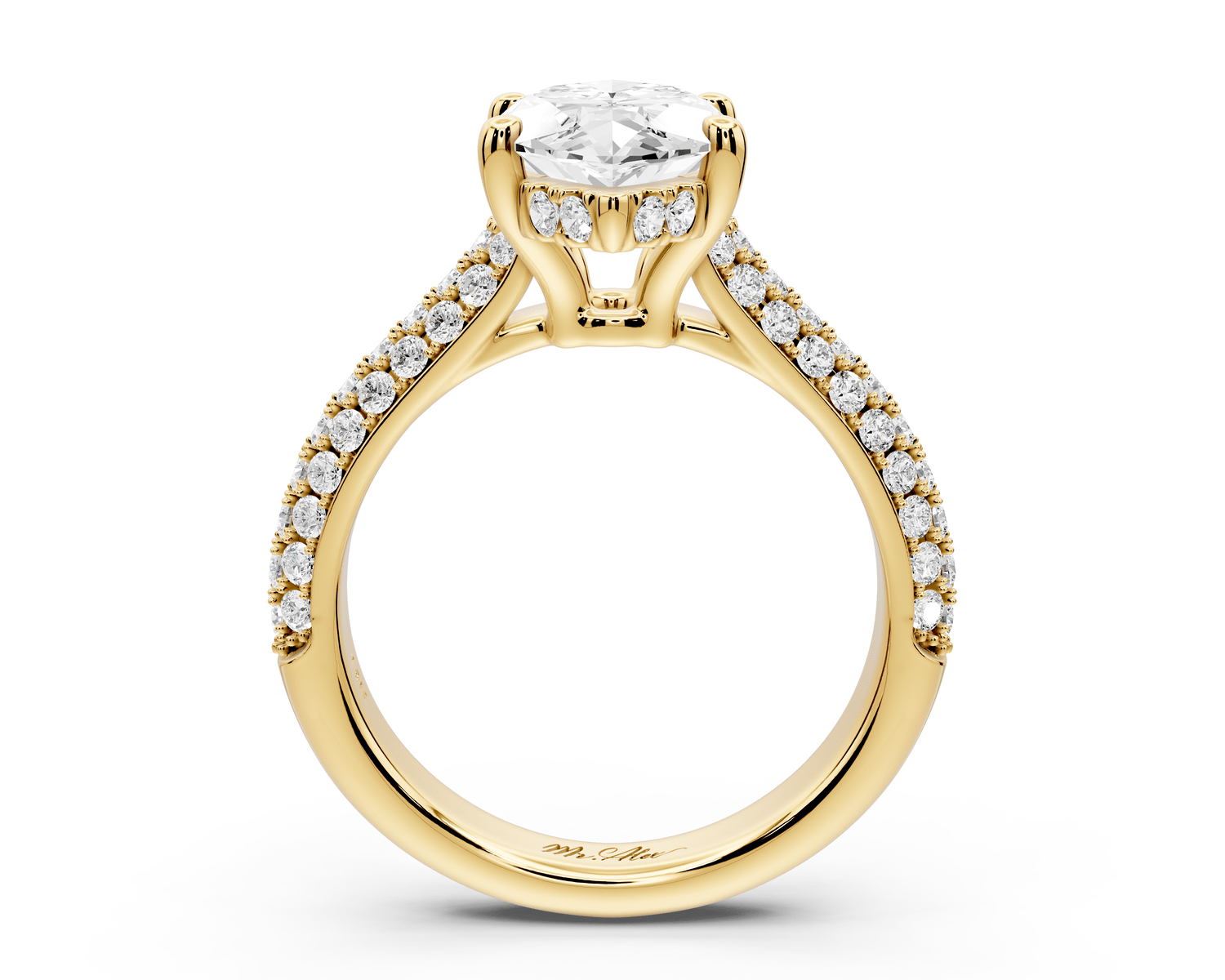 Camille - 3ct 14k yellow gold marquise Diamond hidden halo rollover pave cathedral engagement ring - Mr. Alex Jewelry