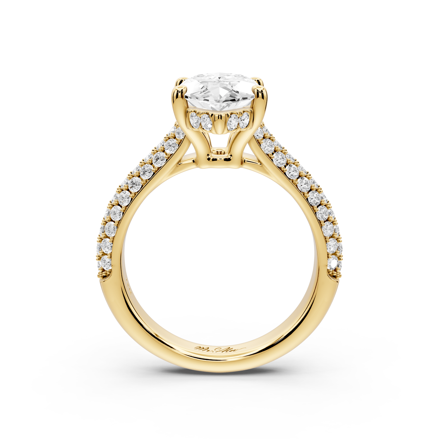 Camille - 3ct 14k yellow gold marquise Diamond hidden halo rollover pave cathedral engagement ring - Mr. Alex Jewelry