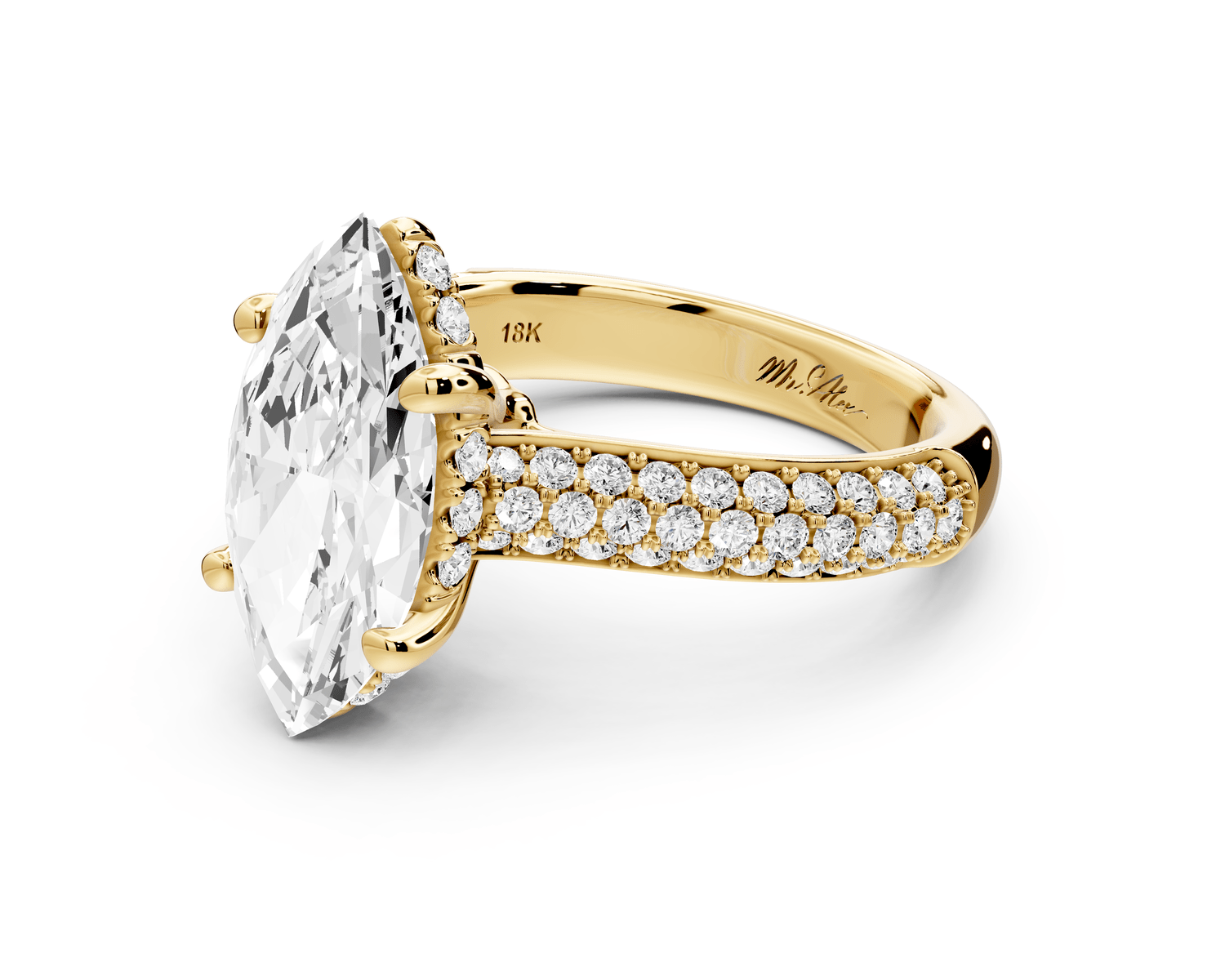 Camille - 3ct 14k yellow gold marquise Diamond hidden halo rollover pave cathedral engagement ring - Mr. Alex Jewelry