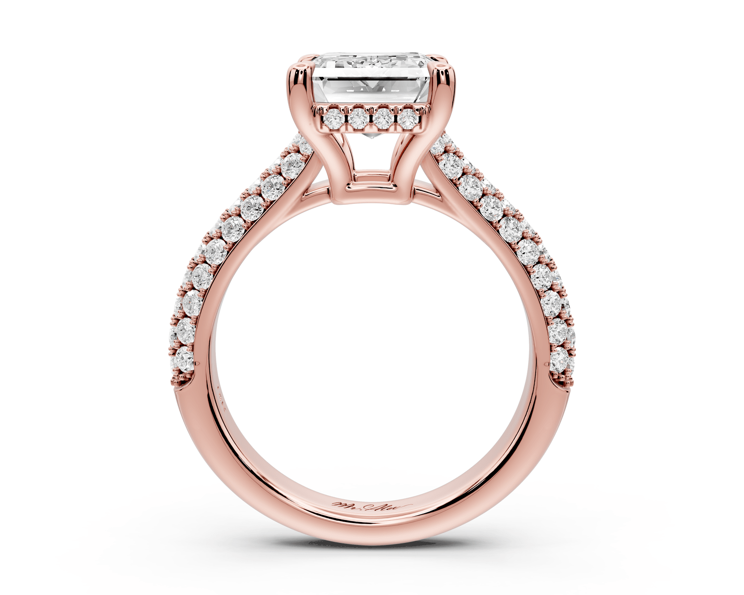 Camille - 3ct 18k rose gold emerald Diamond hidden halo rollover pave cathedral Engagement ring - Mr. Alex Jewelry
