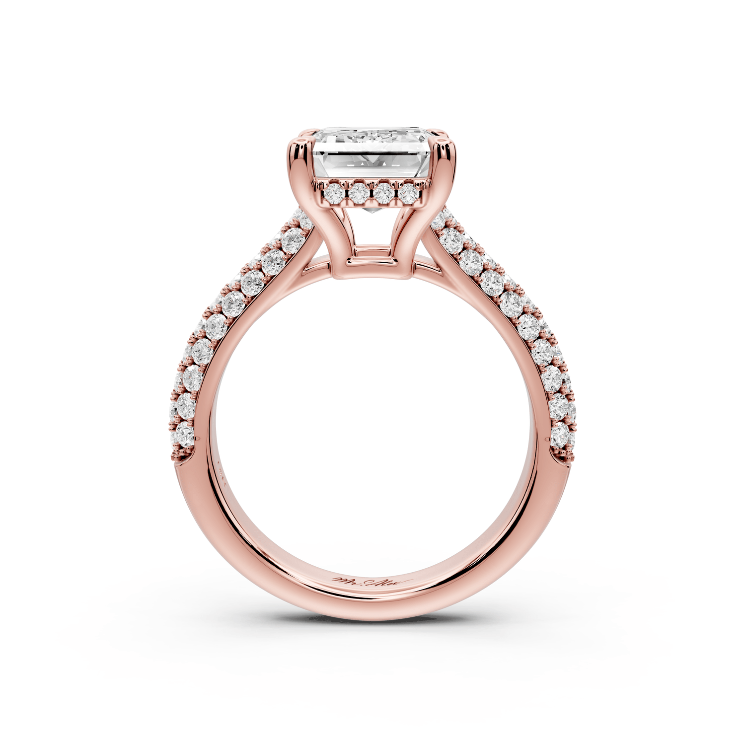 Camille - 3ct 18k rose gold emerald Diamond hidden halo rollover pave cathedral Engagement ring - Mr. Alex Jewelry