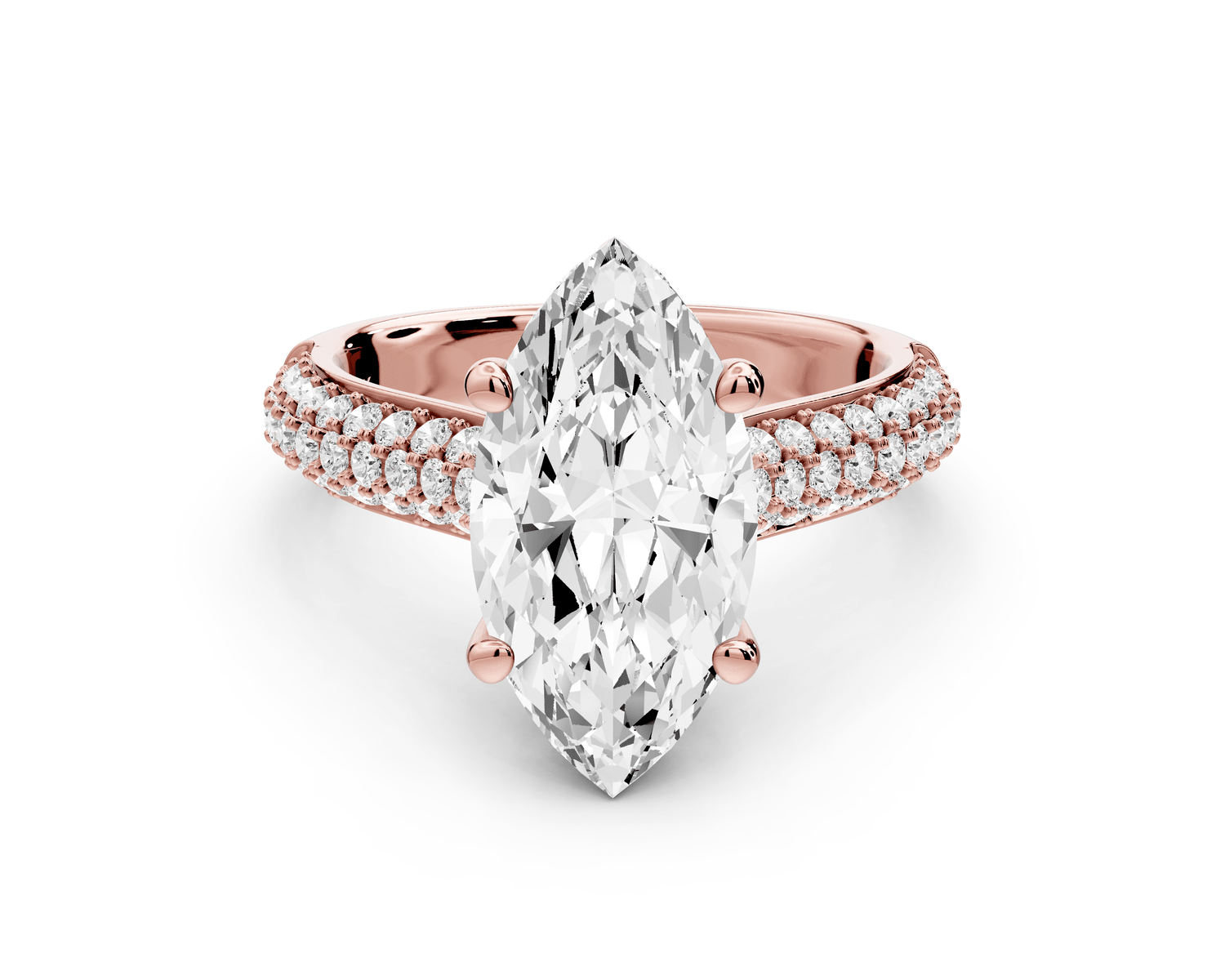 Camille - 3ct 18k rose gold marquise Diamond hidden halo rollover pave cathedral engagement ring - Mr. Alex Jewelry
