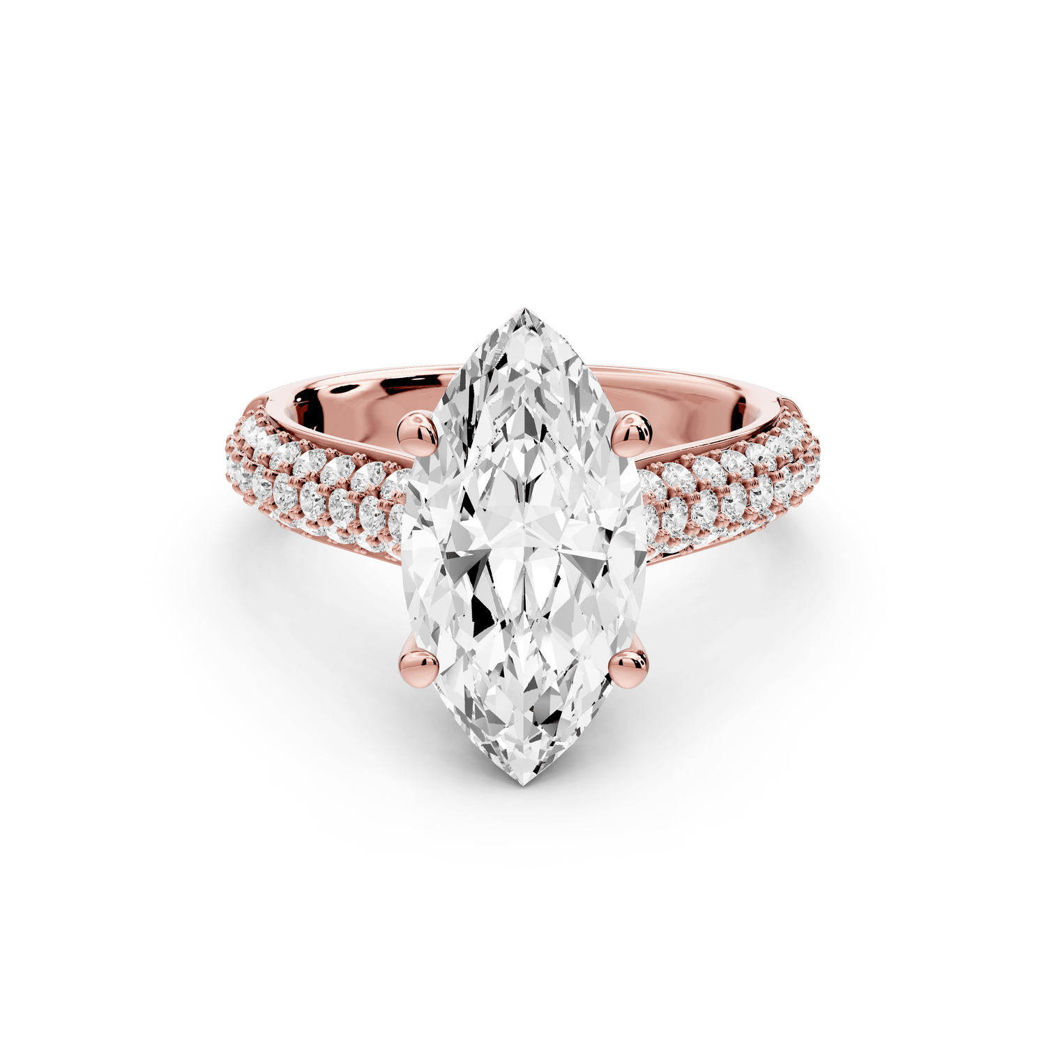 Camille - 3ct 18k rose gold marquise Diamond hidden halo rollover pave cathedral engagement ring - Mr. Alex Jewelry