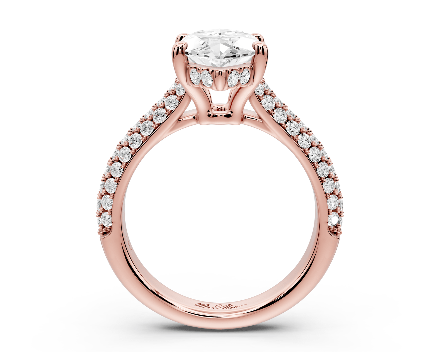 Camille - 3ct 18k rose gold marquise Diamond hidden halo rollover pave cathedral engagement ring - Mr. Alex Jewelry