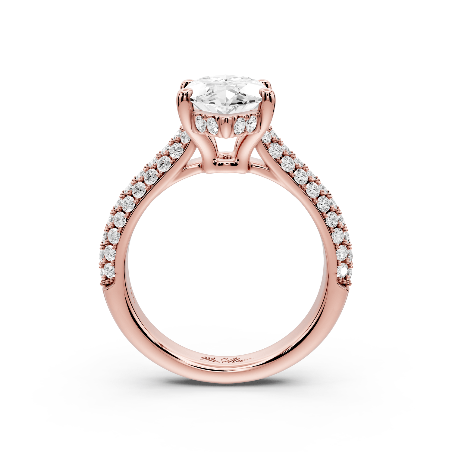 Camille - 3ct 18k rose gold marquise Diamond hidden halo rollover pave cathedral engagement ring - Mr. Alex Jewelry
