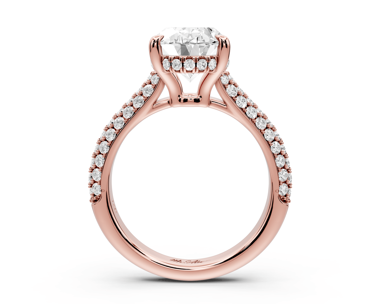 Camille - 3ct 18k rose gold oval Diamond hidden halo rollover pave cathedral Engagement ring - Mr. Alex Jewelry