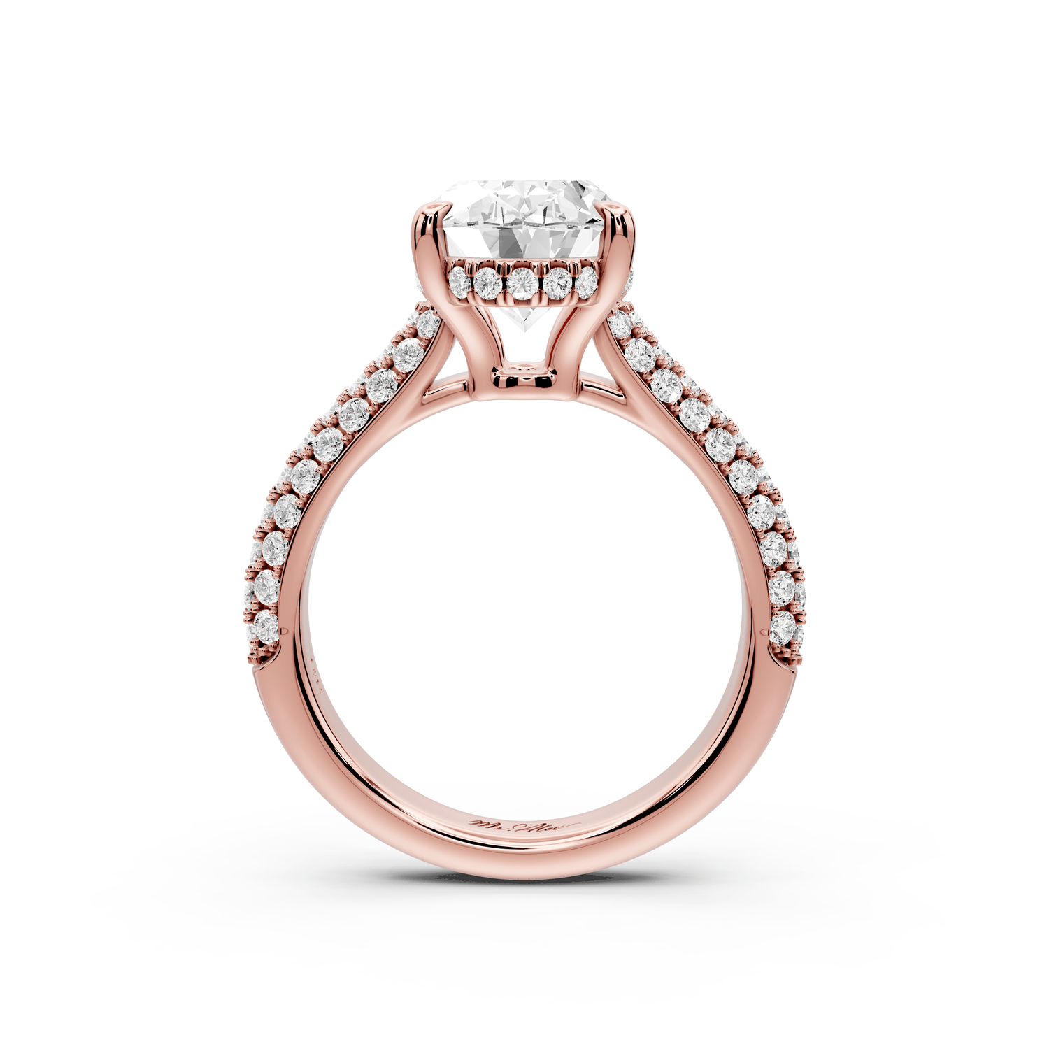 Camille - 3ct 18k rose gold oval Diamond hidden halo rollover pave cathedral Engagement ring - Mr. Alex Jewelry