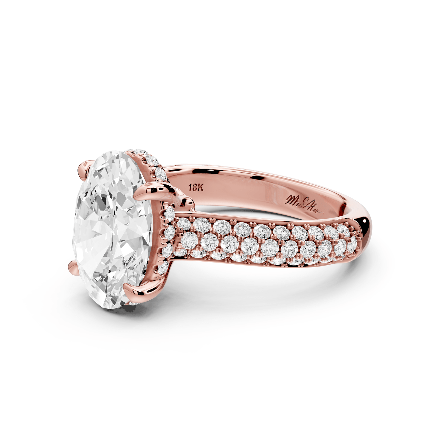 Camille - 3ct 18k rose gold oval Diamond hidden halo rollover pave cathedral Engagement ring - Mr. Alex Jewelry