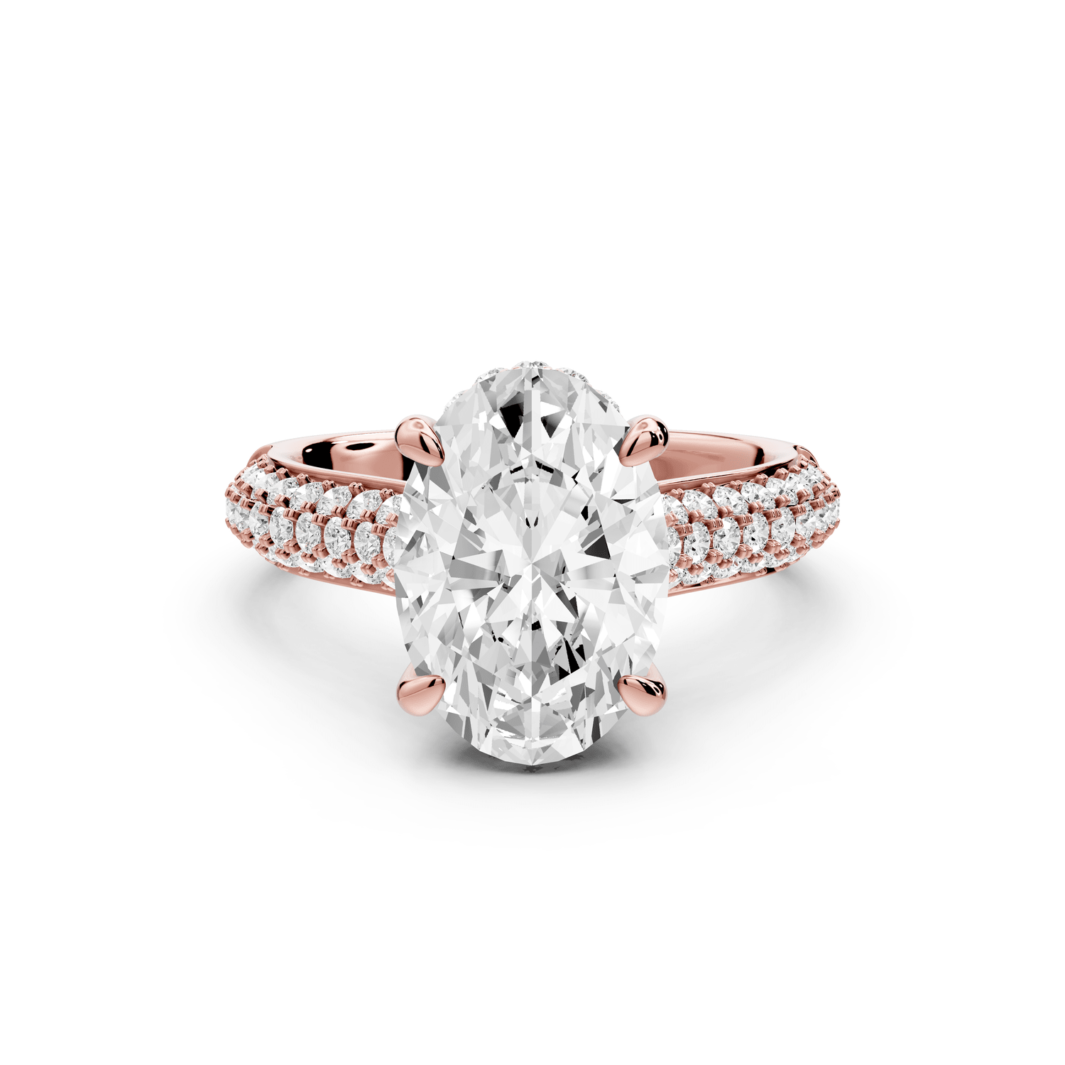 Camille - 3ct 18k rose gold oval Diamond hidden halo rollover pave cathedral Engagement ring - Mr. Alex Jewelry